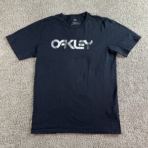Oakley Shirt Mens Small Black Gray Palm Tree Short Sleeve Cotton Casual